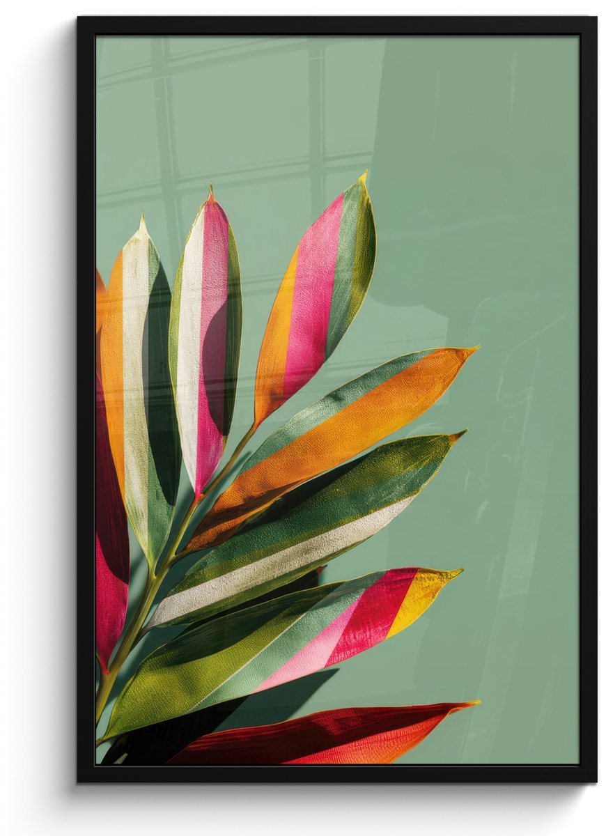 FrameYourWall Poster in lijst - Fotolijst 60x90 cm - Posters - Bladeren - Tak - Kleurrijk - Posterlijst zwart - Decoratie - Wanddecoratie woonkamer - Muurdecoratie slaapkamer