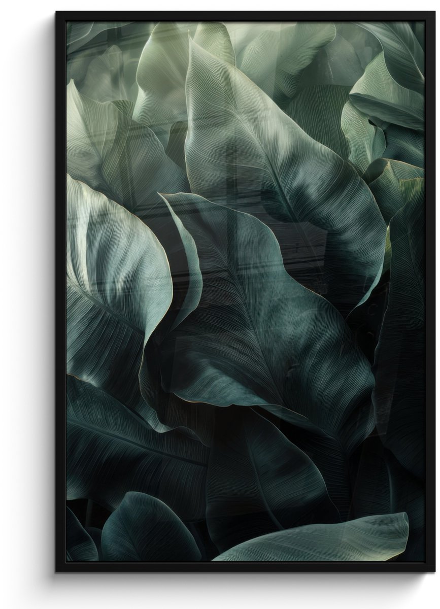 FrameYourWall Poster in lijst - Fotolijst 80x120 cm - Posters - Groen - Bladeren - Glad - Nerven - Posterlijst zwart - Decoratie - Wanddecoratie woonkamer - Muurdecoratie slaapkamer Nerven - Bladeren