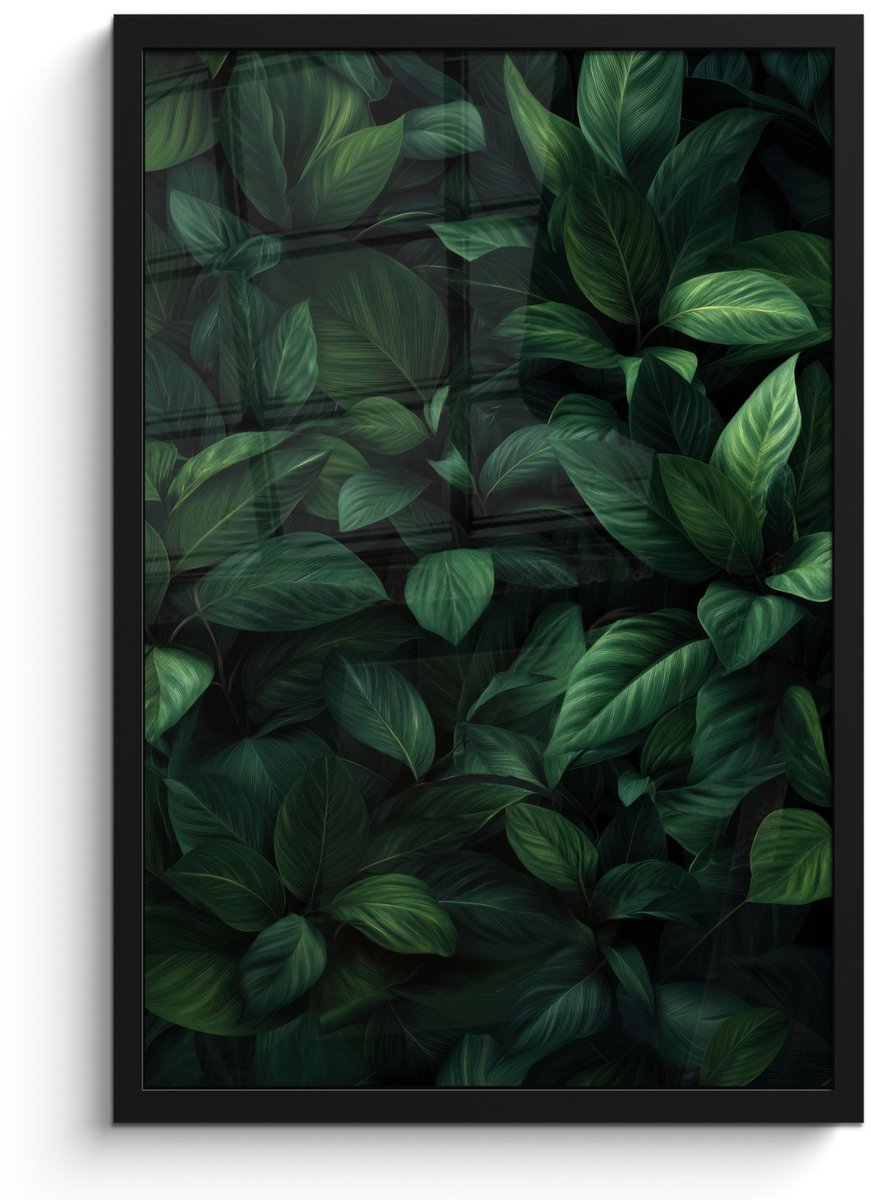 FrameYourWall Poster in lijst - Fotolijst 40x60 cm - Posters - Bladeren - Ovaal - Groen - Nerven - Posterlijst zwart - Decoratie - Wanddecoratie woonkamer - Muurdecoratie slaapkamer