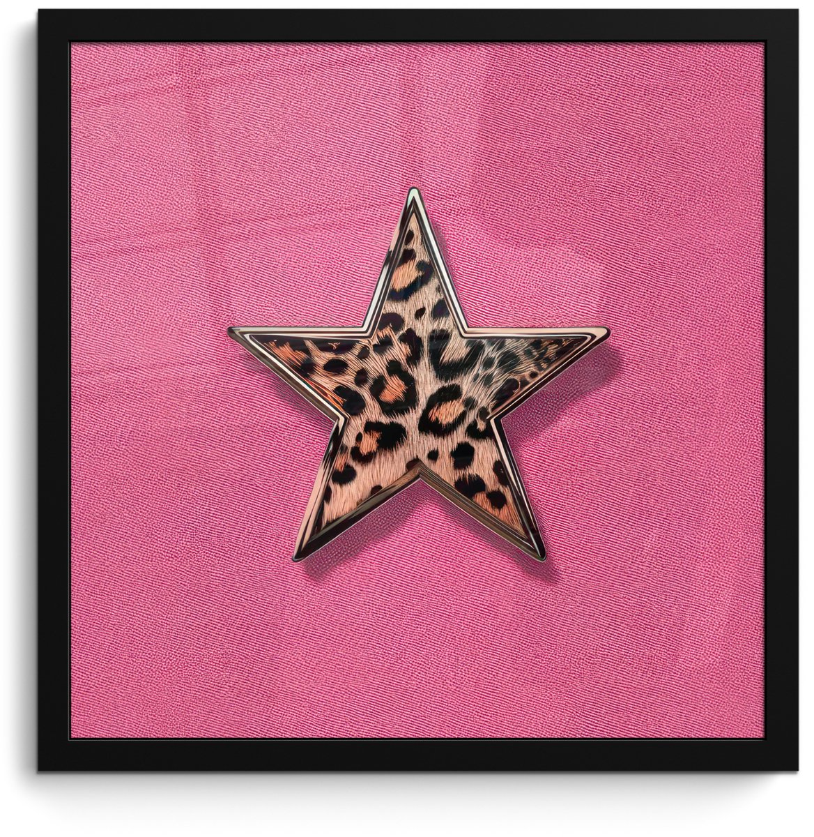 FrameYourWall Poster in lijst - Fotolijst 40x40 cm - Posters - Ster - Luipaard - Print - Roze - Posterlijst zwart - Decoratie - Wanddecoratie woonkamer - Muurdecoratie slaapkamer