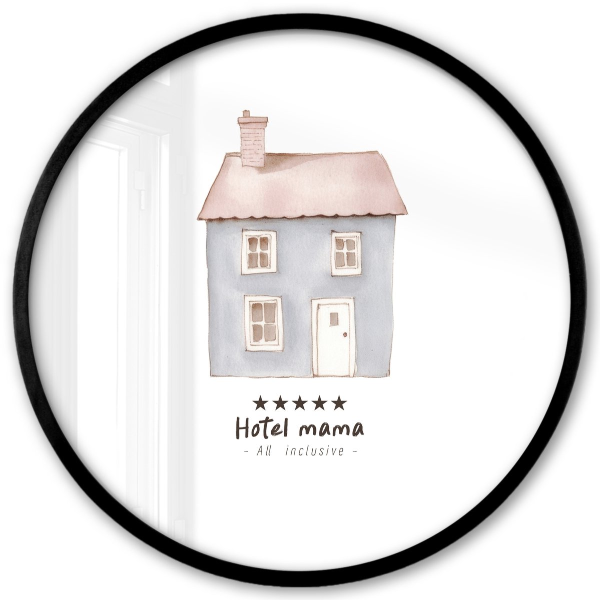FrameYourWall Poster in lijst Rond - Fotolijst 40x40 cm - Posters - Lichtblauw - Huisje - Mama - Tekst - Ronde posterlijst zwart - Decoratie - Wanddecoratie woonkamer - Muurdecoratie slaapkamer Huisje - Tekst
