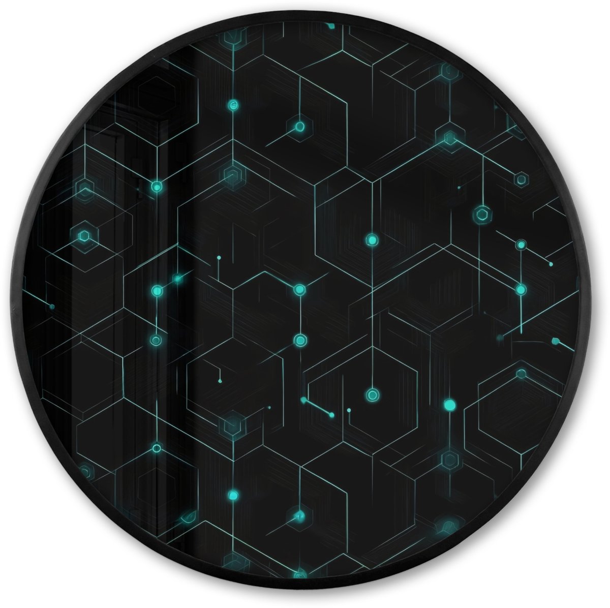 FrameYourWall Poster in lijst Rond - Fotolijst 60x60 cm - Posters - Gaming - Netwerk - Blauw - Punten - Patroon - Ronde posterlijst zwart - Decoratie - Wanddecoratie woonkamer - Muurdecoratie slaapkamer