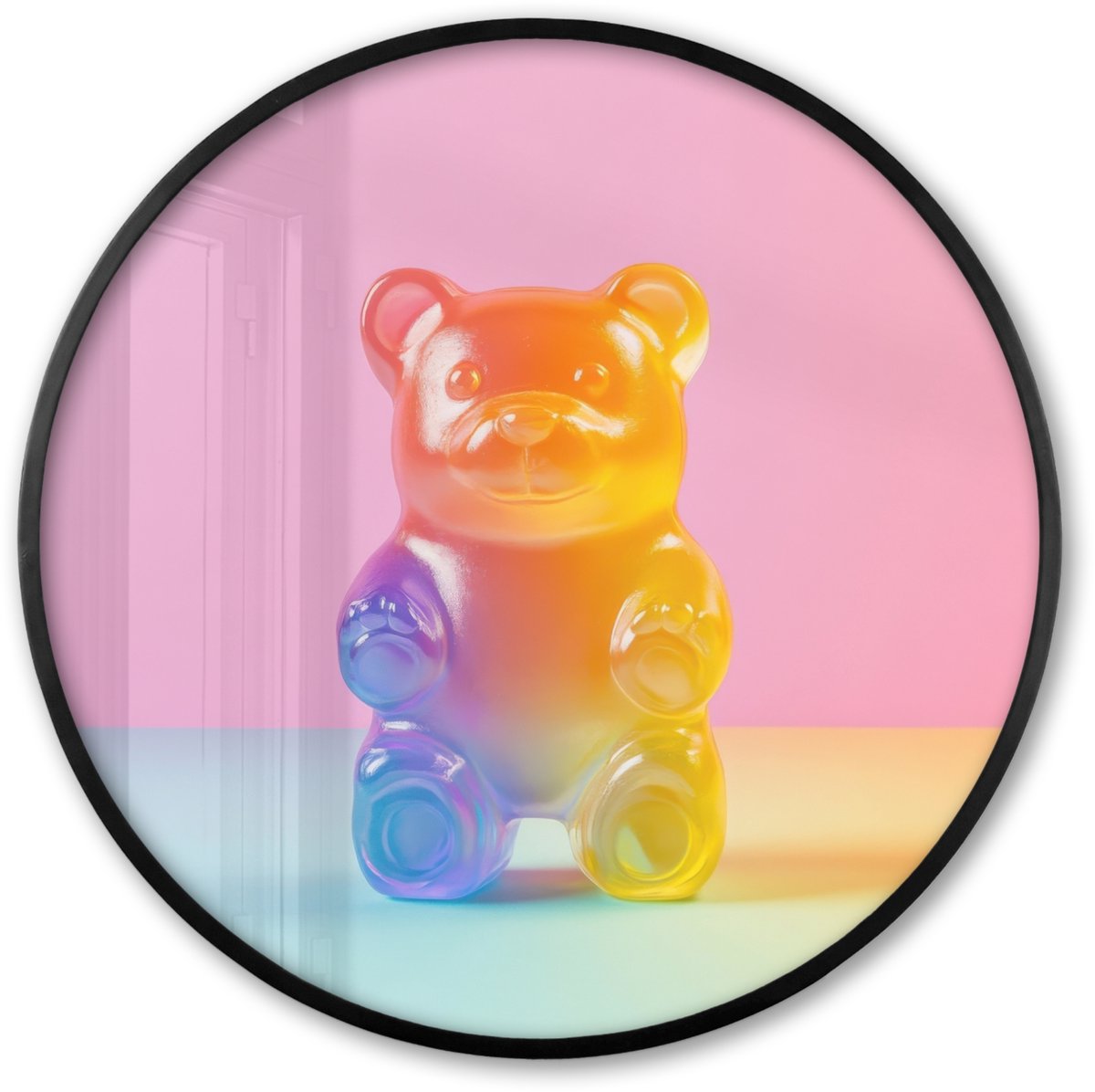 FrameYourWall Poster in lijst Rond - Fotolijst 80x80 cm - Posters - Pastel - Snoep - Ronde posterlijst zwart - Decoratie - Wanddecoratie woonkamer - Muurdecoratie slaapkamer Pastel - Gummy