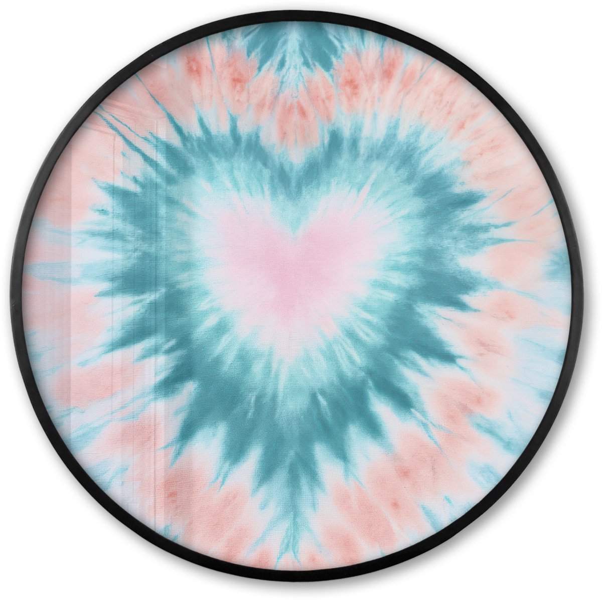 FrameYourWall Poster in lijst Rond - Fotolijst 80x80 cm - Posters - Hartvormig - Tie dye - Pasteltinten - Lichtgroen - Ronde posterlijst zwart - Decoratie - Wanddecoratie woonkamer - Muurdecoratie slaapkamer