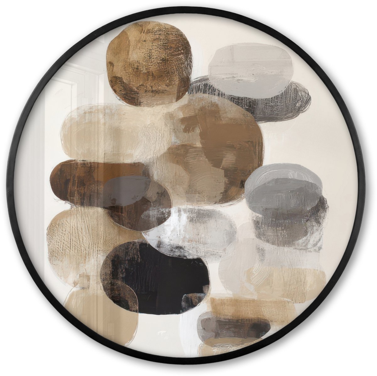 FrameYourWall Poster in lijst Rond - Fotolijst 80x80 cm - Posters - Ovaal - Kleurvlakken - Penseelstreken - Ronde posterlijst zwart - Decoratie - Wanddecoratie woonkamer - Muurdecoratie slaapkamer