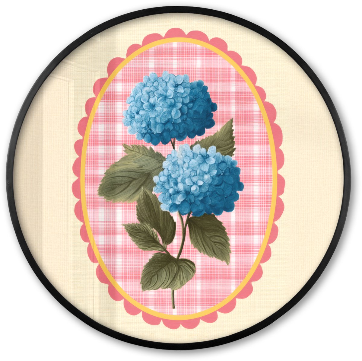 FrameYourWall Poster in lijst Rond - Fotolijst 80x80 cm - Posters - Bloemen - Blauw - Lijst - Bladeren - Ronde posterlijst zwart - Decoratie - Wanddecoratie woonkamer - Muurdecoratie slaapkamer Bloemen - Lijst
