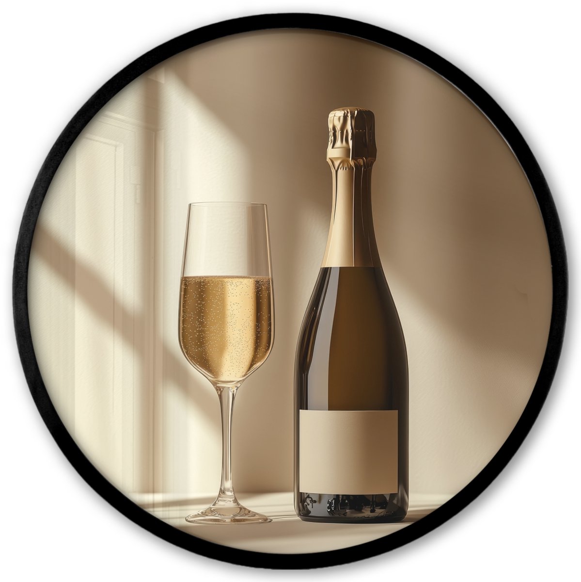 FrameYourWall Poster in lijst Rond - Fotolijst 40x40 cm - Posters - Champagne - Beige - Schaduw - Bubbels - Ronde posterlijst zwart - Decoratie - Wanddecoratie woonkamer - Muurdecoratie slaapkamer
