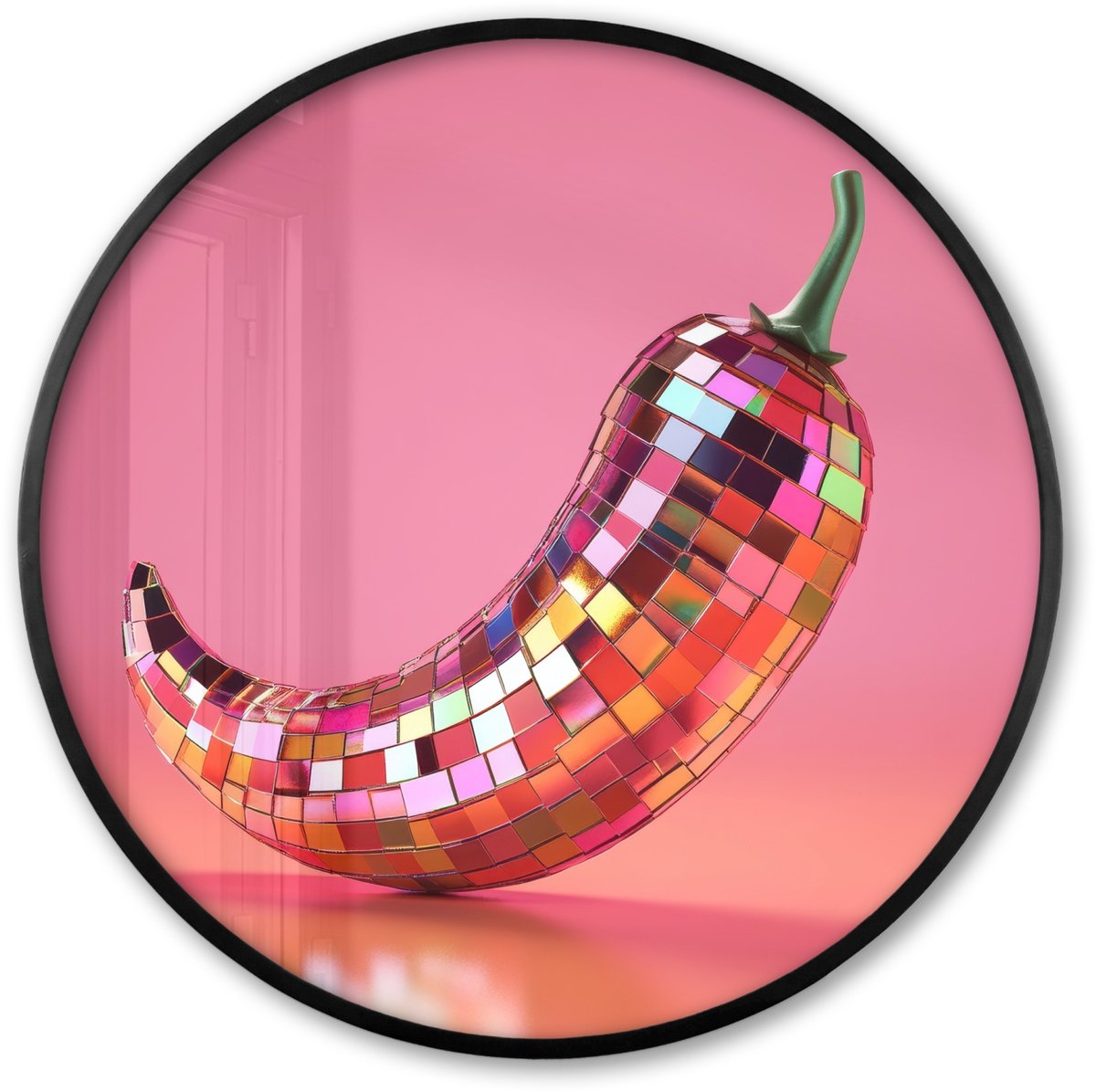 FrameYourWall Poster in lijst Rond - Fotolijst 80x80 cm - Posters - Peper - Disco - Rood - Glitter - Ronde posterlijst zwart - Decoratie - Wanddecoratie woonkamer - Muurdecoratie slaapkamer Disco - Peper
