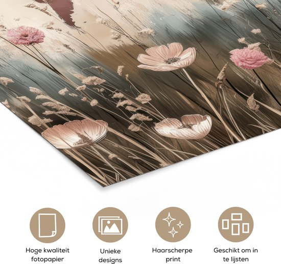 Affiche 120x180 cm - Wereldkaart - Rose - Fleurs - Posters - Décoration chambre - Décoration murale salon - Décoration murale chambre XXL