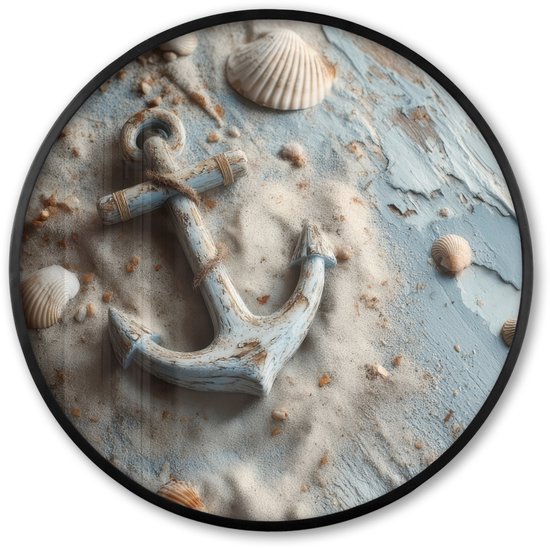 Cadre rond pour affiche - Cadre photo 80x80 cm - Posters - Anker - Bois - Coquillages - Sable - Cadre rond noir - Décoration - Décoration murale salon - Décoration murale chambre