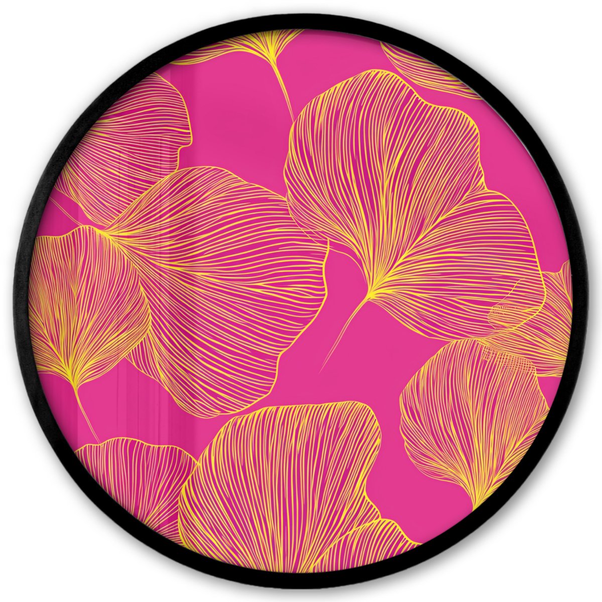 FrameYourWall Poster in lijst Rond - Fotolijst 40x40 cm - Posters - Bladeren - Nerven - Grafisch - Roze - Ronde posterlijst zwart - Decoratie - Wanddecoratie woonkamer - Muurdecoratie slaapkamer Bladeren - Grafisch