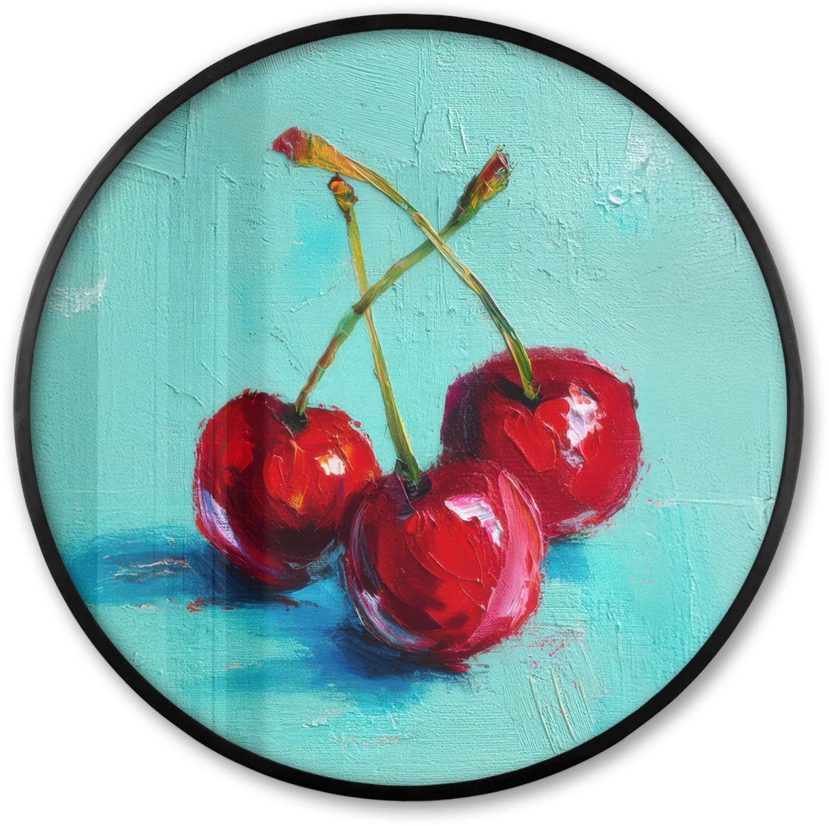 FrameYourWall Poster in lijst Rond - Fotolijst 60x60 cm - Posters - Kersen - Rood - Drie - Geverfd - Ronde posterlijst zwart - Decoratie - Wanddecoratie woonkamer - Muurdecoratie slaapkamer