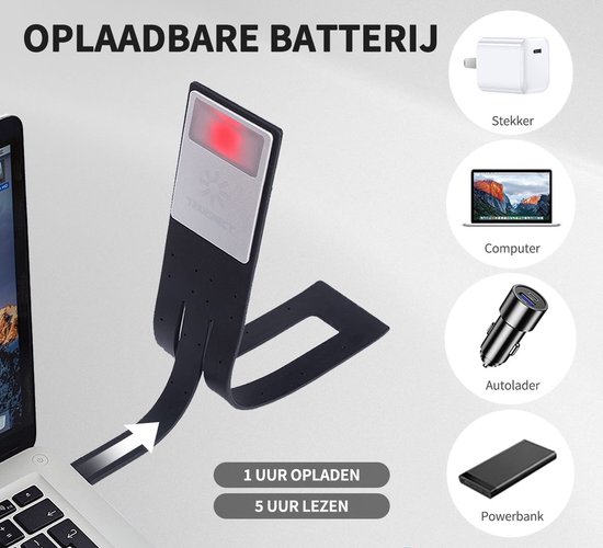 TRANSNECT Leeslamp - Draadloos USB Oplaadbaar Leeslampje Met Klem - 3 Lichtstanden - Flexibel - Leeslampje voor E-reader, Boek, Slaapkamer, Bed, E-reader, Kindel, Kobo, PC, Laptop - Inclusief USB kabel - Zwart van Merkloos — afbeelding 5