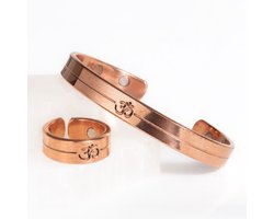 Koperen magneet armband en ring - Set met OM symbool - Unisex - maat M | DEVA Loves