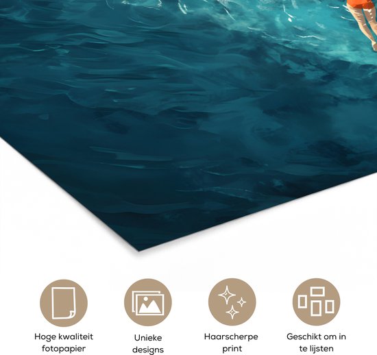 Poster 160x80 cm - Vrouw - Water - Bikini - Oranje - Posters - Kamer decoratie - Wanddecoratie woonkamer - Muurdecoratie slaapkamer
