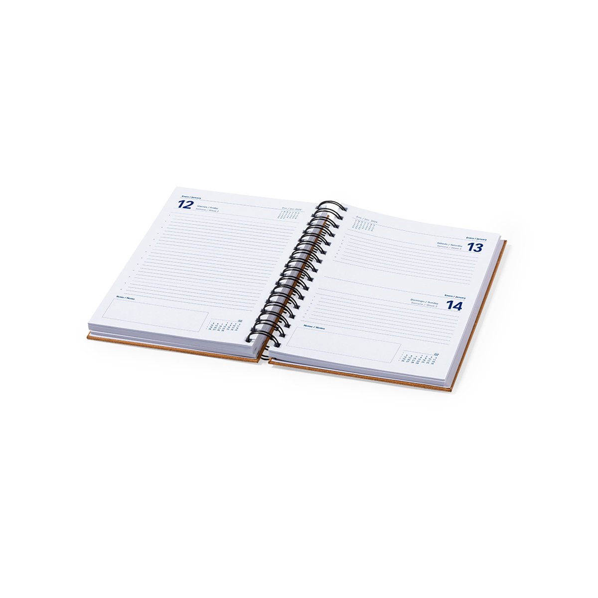 2027 Bureau agenda - Dag agenda - Gerecycled leer 209 pagina's- A5 - Engels / Spaans model Torix