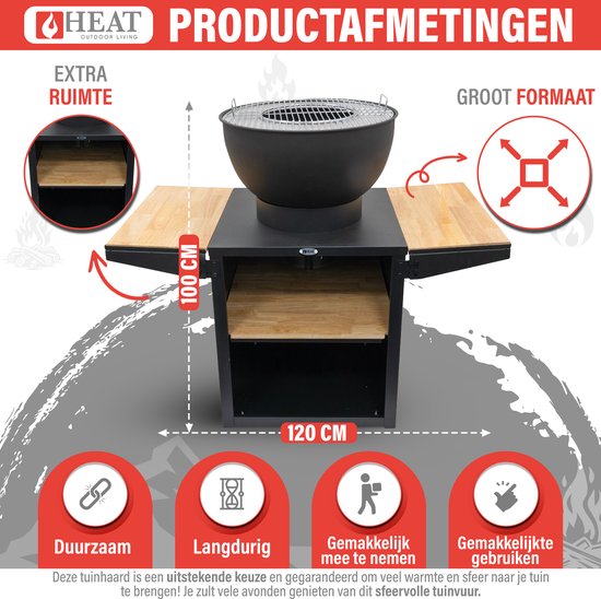 HEAT Outdoor Living Buitenkeuken Kjok Zwart - Barbecue met Opslag - Mobiele Buitenkeuken - Barbecue Plancha - Grillen - Staal - Incl. Snijplank - Sfeervolle Avonden met Vrienden en Familie - 122x60x93 cm van HEAT Outdoor Living — afbeelding 5