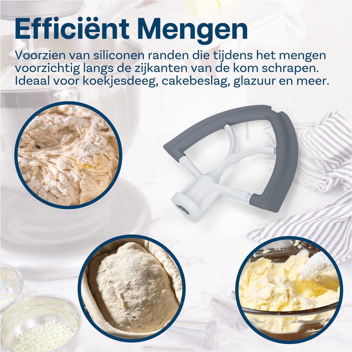 Flex Edge Klopper voor KitchenAid 4,5-5 Quart Tilt-Head Stand Mixers Artisan & Classic Series van MMOBIEL – Aluminium Platte Mixer Paddle met Flexibele Siliconen Randen - Komschraper – Enkel Handwas thumbnail 2