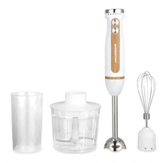 Heinner Bestmix Staafmixer Set – Variabele Snelheid + Turbo – RVS Gardes & Messen – 600W – Chroominzetstuk – Wit
