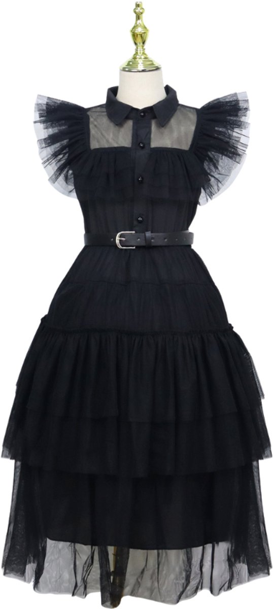 Joya Kids® Gotische Jurk Kind | Halloween Verkleedjurk Meisje | Zwarte Tule Jurk met Riem | Gothic Verkleedkleding Kind | Horror Films Kostuum | Family Kostuum | — afbeelding 11