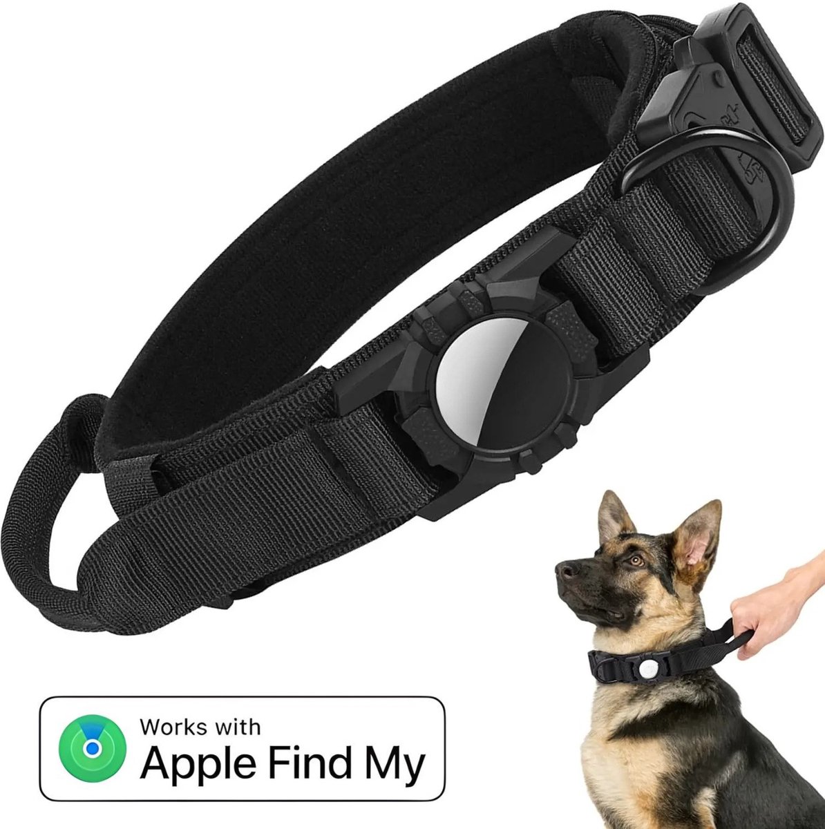 BlueTime - Hondenhalsband inclusief Tag - Hondenriem - Honden Halsband - Hondentuig - Honden Tuigje - Geschikt voor Apple Find My - Maat L - Zwart