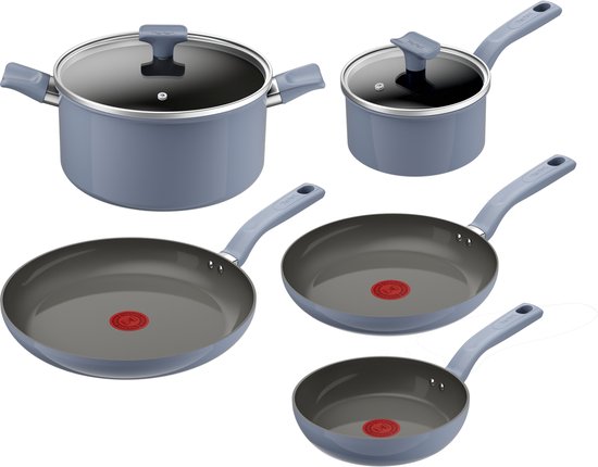Tefal Cera Color ON - Ensemble de Casseroles Céramique - 5 pièces - Blauw - Sans PFAS - Adapté à l'Induction