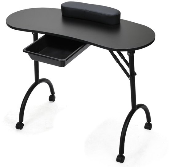 Opvouwbare, draagbare manicuretafel met wieltjes, opberglade en draagtas, 90 x 37 x 70 cm