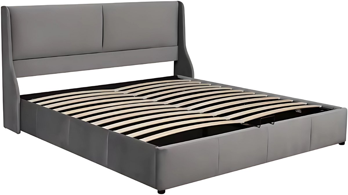 Happiq Bed - Tweepersoonsbedden - Tweepersoonsbed - Voor Slaapkamer - Tweepersoonsbed met Oorvormig Kussen Hoofdeinde & Hydraulisch Opbergsysteem - Grijs - 180x200