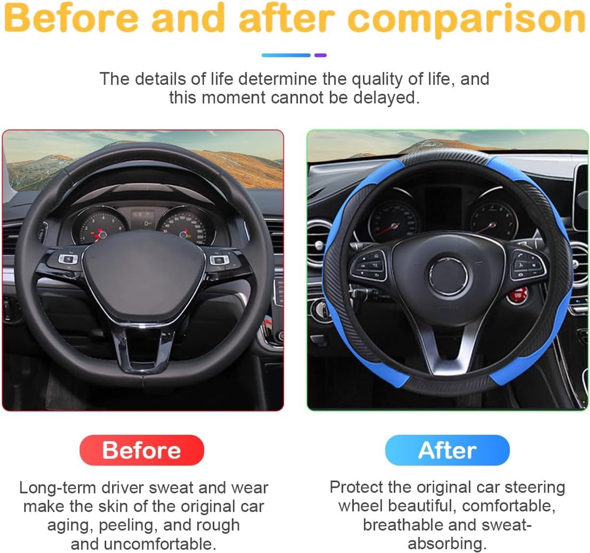 Stuurhoes voor auto, 15 inch stuurhoes van koolstofvezel, microvezel en PU-leer, elastisch voor mannen en vrouwen, antislip, ademende auto-interieuraccessoires voor de meeste auto's (blauw) – foto 3