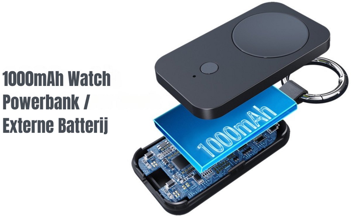 DrPhone SnapDock S – Draagbare Draadloze Smartwatch Oplader 1000mAh Powerbank – Geschikt voor Samsung Galaxy Watch (6/5 Pro/5/5 Classic/4/3/Active 1-2) – Compact & Lichtgewicht – USB-C Ingang – 2-3x Volledig Opladen - Zwart – foto 3