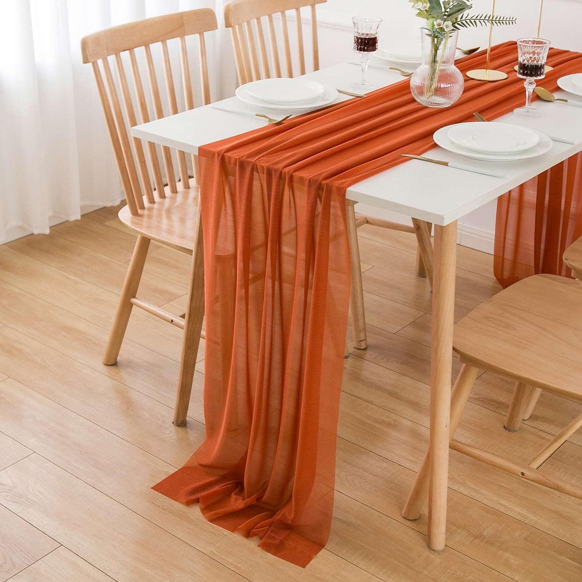 Chiffon Tafelloper - Tafeldecoratie Bruiloft - Terracotta
