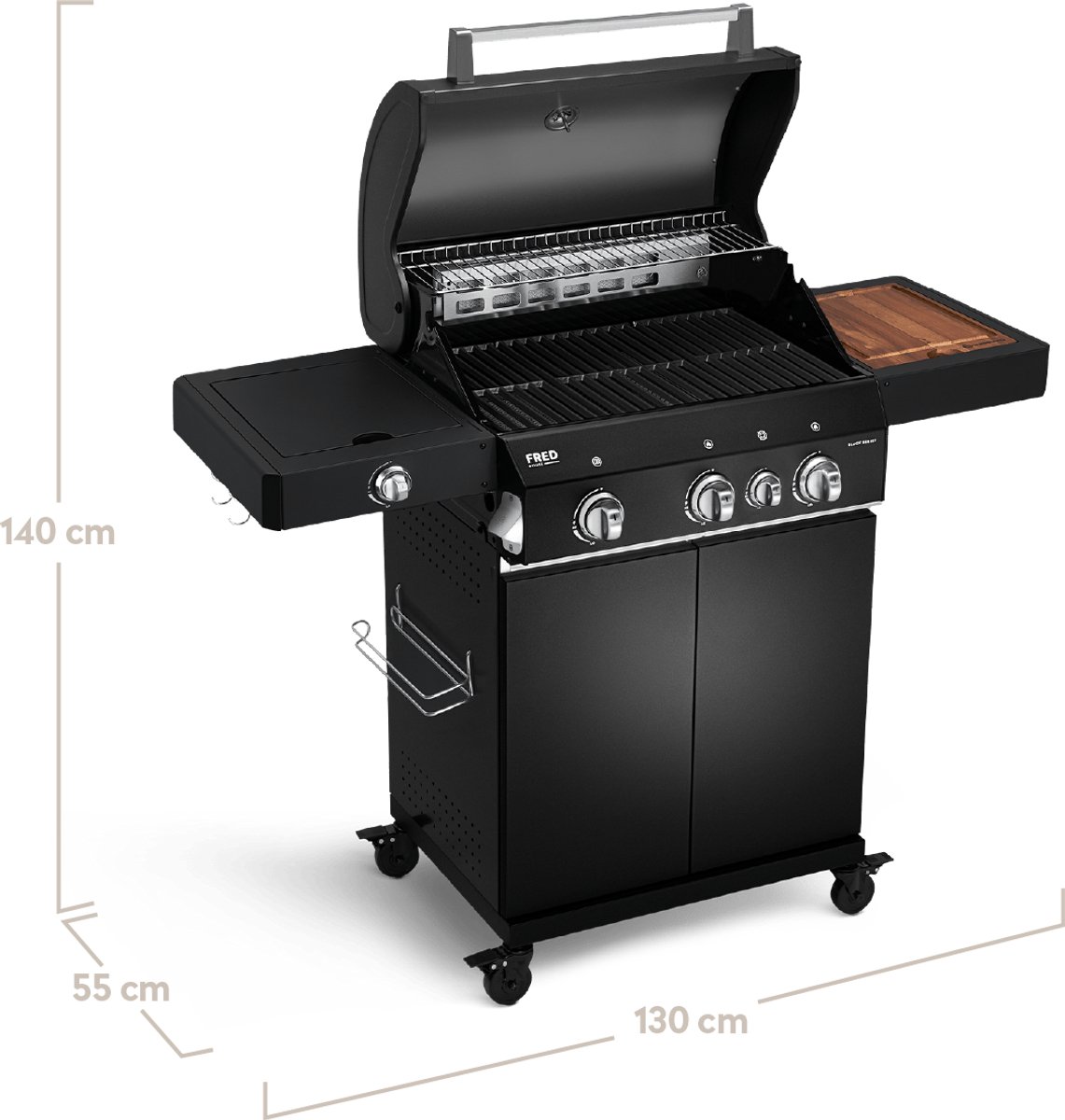 BURNHARD® 3 Branders gasbarbecue FRED Deluxe BLACK Series 3 incl. achterbrander, keramische 900°C infraroodbrander, zijkookplaat, RVS grillrooster + uitklapbare zijtafels thumbnail 8