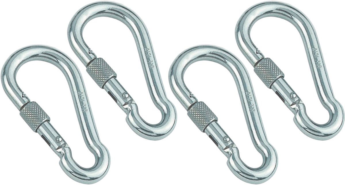 MARINETECH Karabijnhaak, roestvrij staal A4, 5x50 mm, met veermoer, 4 stuks