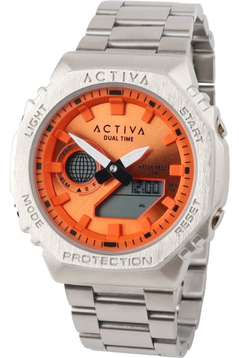 Activa x Invicta Digital ACWM423-001 Heren Horloge - Waterdicht - Digitaal - Quartz Uurwerk - met oranje Wijzerplaat - 45mm