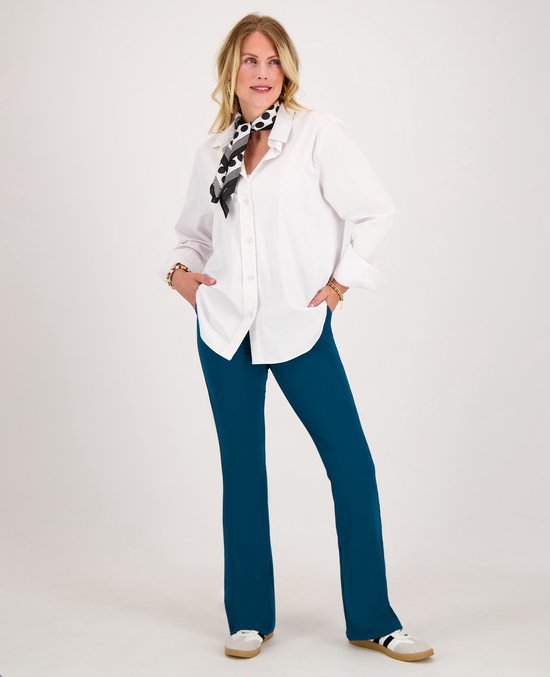 Je m'appelle Travelstof Dames Broek Flared Met stretch - Blauw - Maat M