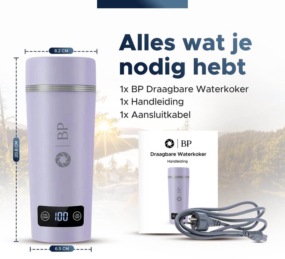 BP® Draagbare Waterkoker - Mini Waterkoker - Kleine Waterkoker - Reis Waterkoker - Camping Waterkoker - Met Temperatuurregeling - Roestvrij Staal - Paars – foto 7