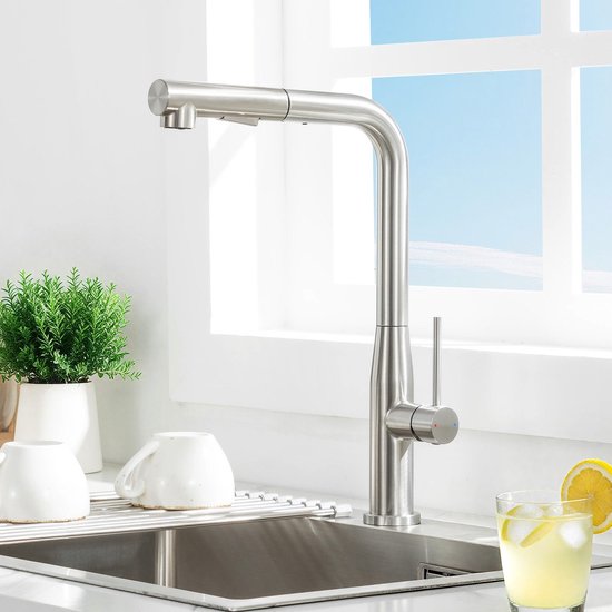 KINSE Keukenkraan Roestvrij Staal | 360° draaibare Waterkraan voor Keuken | Eengreeps Keukenmengkraan | Regenboog