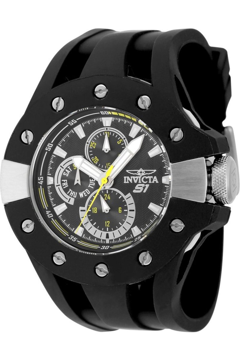Invicta S1 Rally 48119 Heren Horloge - Waterdicht - Analoog - Quartz Uurwerk - Roestvrij Staal met zwarte Wijzerplaat - 49mm