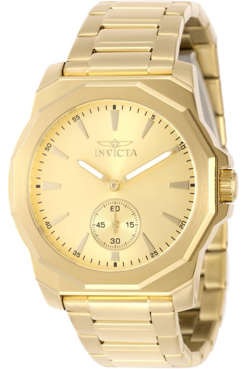 Invicta Speedway 49333 Heren Horloge - Waterdicht - Analoog - Quartz Uurwerk - Roestvrij Staal met gouden Wijzerplaat - 42mm