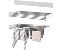 Wasophoogte® Wanddroogrek - Wasrek inklapbaar - Wasrek Hangend - Droogrek inklapbaar - 120cm - 8,4m drooglengte - inclusief boormal