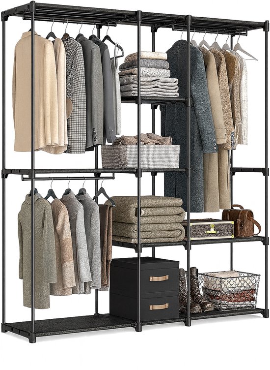 Armoire ouverte - avec étagères et tringles - système enfichable - métal - noir