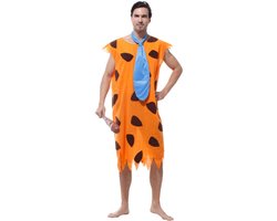 Joya Party® Fred Flintstone Verkleedkostuum Volwassenen | Prehistorisch Carnaval Kostuum | Steentijd Outfit met Blauwe Stropdas | The Flintstones Themafeest Verkleedkleding | Een Maat