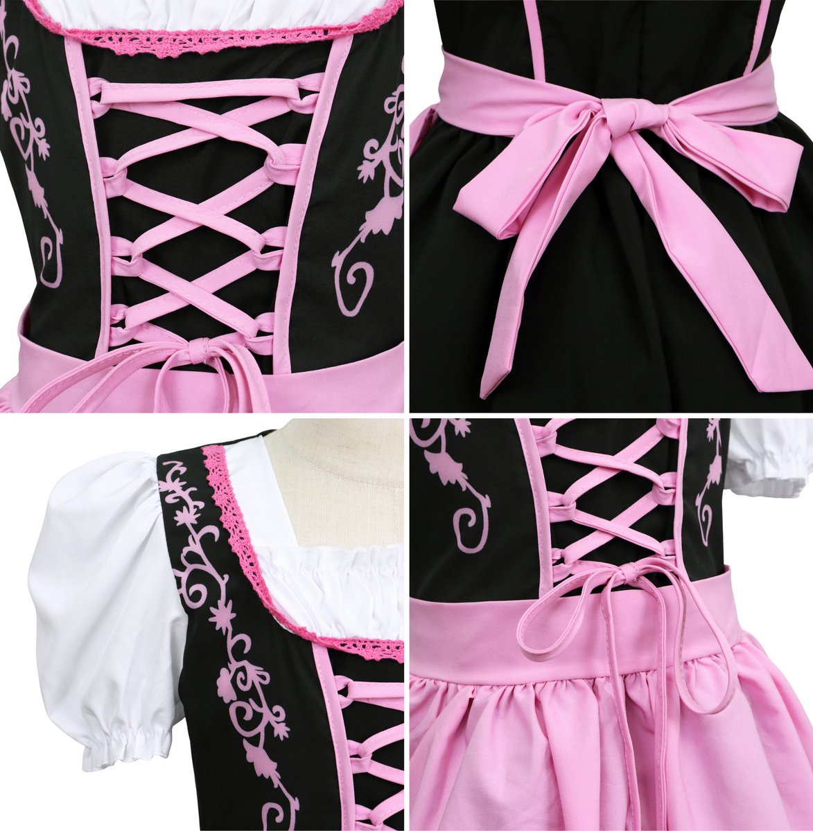Joya Kids® Dirndl Verkleedjurk Kind | Oktoberfest Jurk Meisje | Roze & Zwart Tiroler Verkleed Jurk | Stretch Verkleedkleding Carnaval Halloween | — afbeelding 4