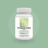 Witte pot met groene en gele stippen, "Groene Thee 500".