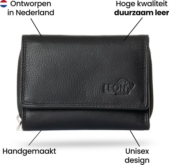 Soepel Leren Dames Portemonnee Met Rits Rondom Stone - Barneys Leather