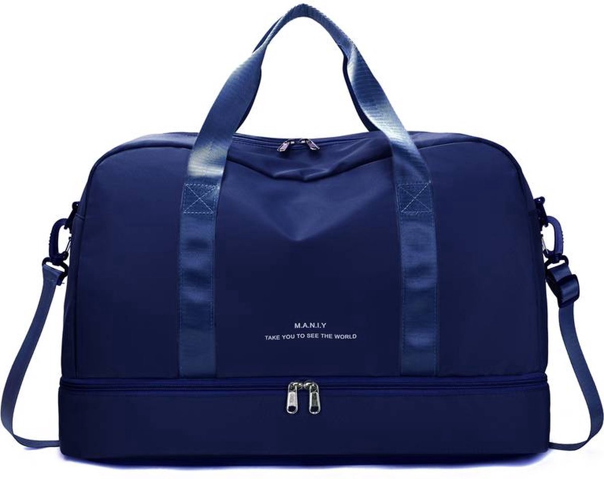 Sporttas & Reistas voor dames en heren, met schoenenvak en nat vak, - M.A.N.I.Y. Sjtoer, Luxe donker Blauw, reistas, lichte trainingstas, waterdichte zwemtas voor reizen, sport, fitness