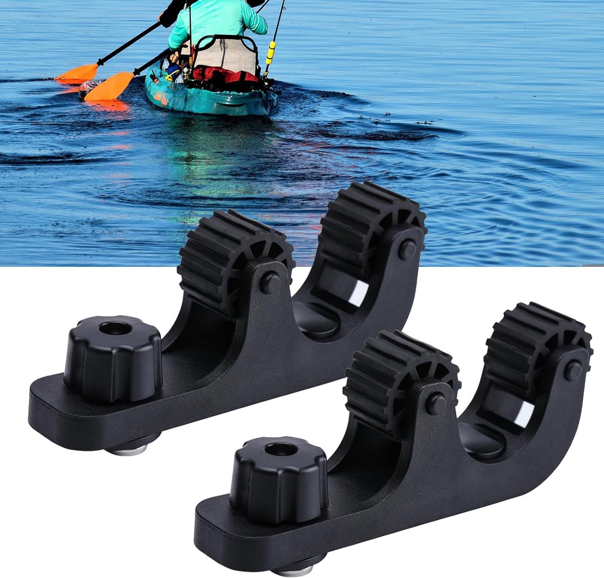 Offset kajak peddelhouder, kajak rail montage accessoires, peddelhouder voor kajakken met langere schroefdraad, bouten, kajak rail accessoires, verpakking van 2, zwart