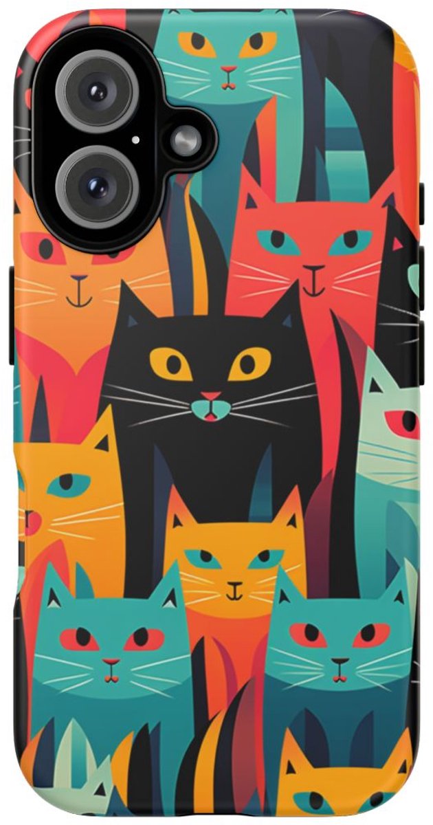 Vrolijk Kattenpatroon in Kleurrijk Design – Telefoonhoesje Geschikt voor iPhone 16