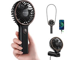 RHYTHMFLAME Handventilator - Kleine USB-ventilator - Draagbare Mini Ventilator - 4000 mAh - 6 Standen - Lanyard Ventilator -Opvouwbaar metDisplay - Nek Ventilator usb oplaadbaar - Zwart
