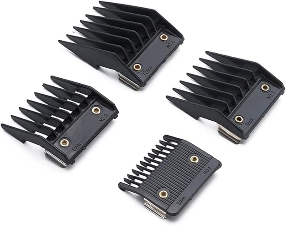 4-pack beperkte ijzeren kam geschikt voor haarknipscharen, kappersgereedschap accessoires, professionele haarknipgeleiders geschikt voor thuis en kappersgereedschap accessoires